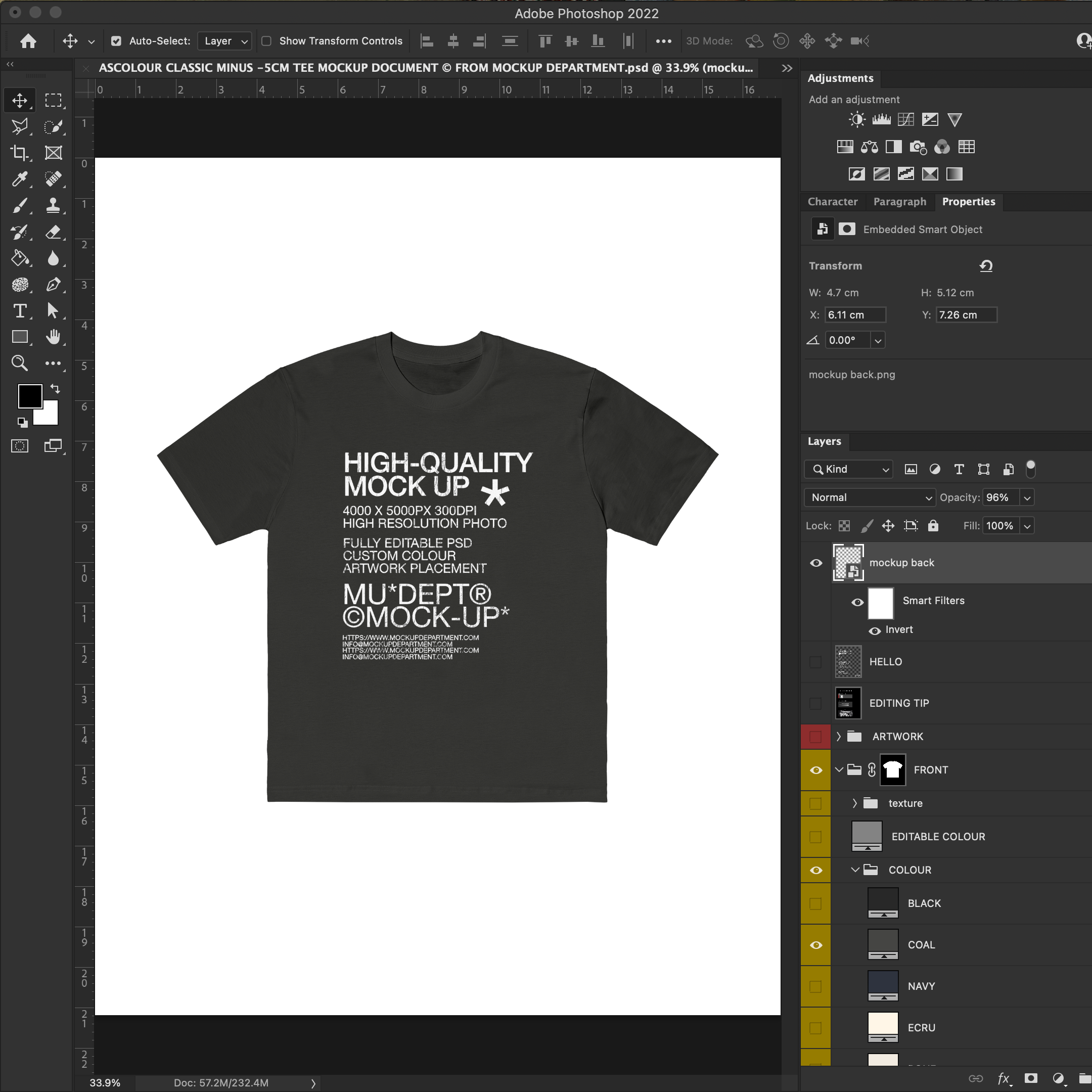AS Colour Classic Minus Tee -5cm | 5079 Mock Up - Pro Pack