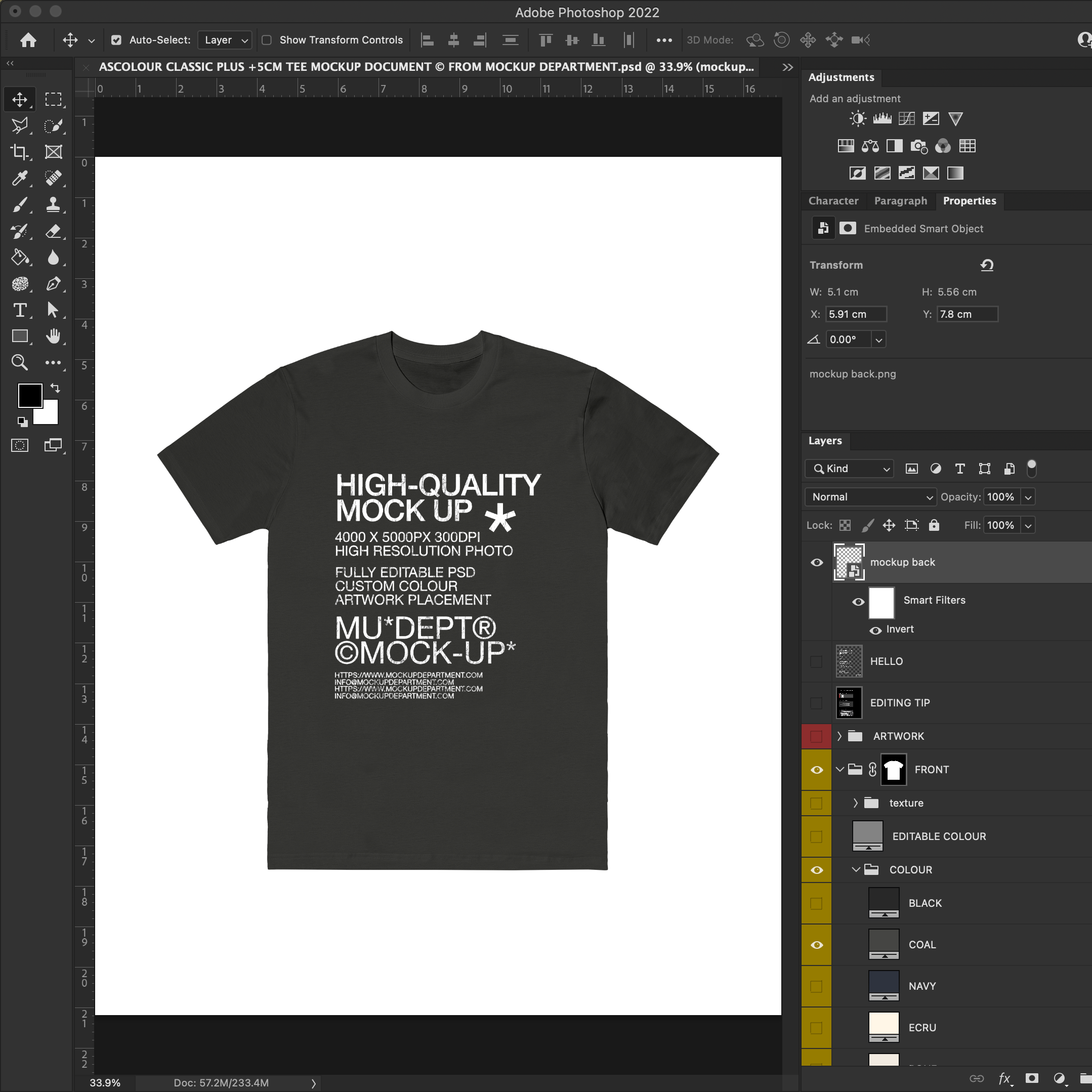 AS Colour Classic Plus Tee +5cm | 5070 Mock Up - Pro Pack